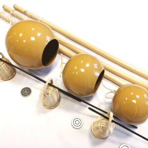Glossy fiberglass cabacas for berimbau, showcasing the trio of traditional capoeira sizes.